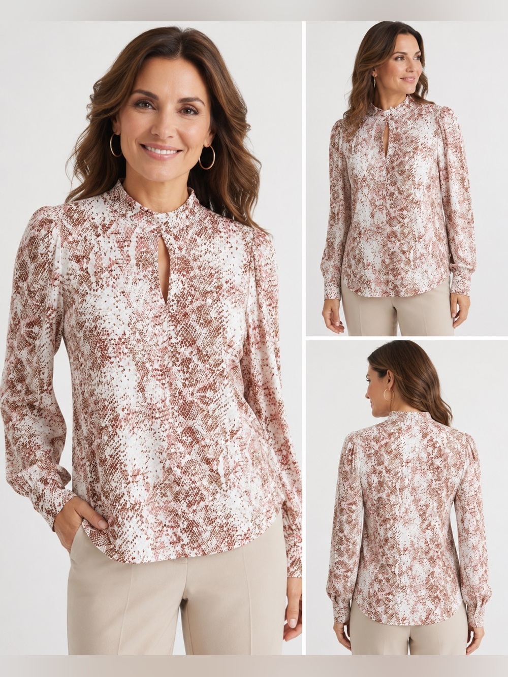 Chico’s Snake Print Mock Neck Keyhole Top Size 0 (US Small 4) Lyocell Stretch